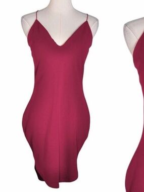 Boohoo Burgundy V neck Spaghetti Strap Deep Red Mini Cocktails Dress